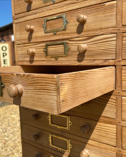 LARGE BANK OF PITCH PINE DRAWERS - ADDITIONAL PHOTO 2