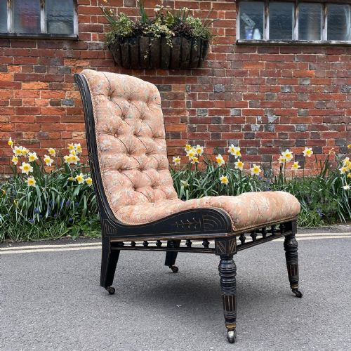 victorian aesthetic slipper chair - CATEGORY: ANTIQUE CHAIRS - DATED 1880