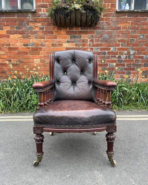 victorian leather library armchair - CATEGORY: ANTIQUE CHAIRS - DATED VICTORIAN