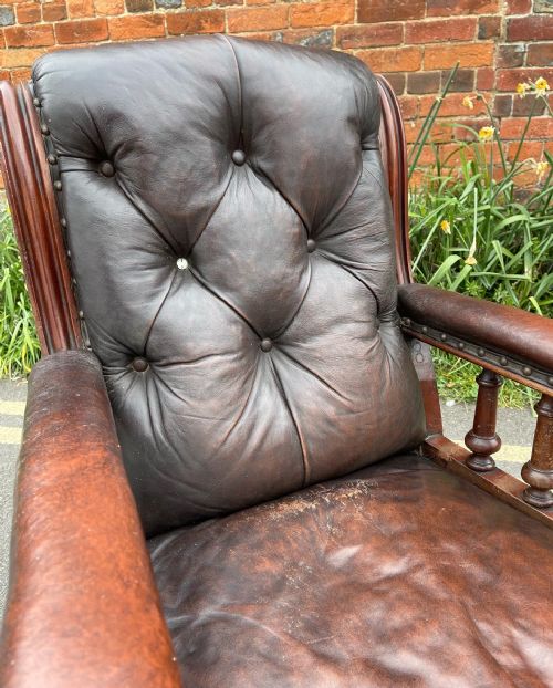 VICTORIAN LEATHER LIBRARY ARMCHAIR - ADDITIONAL PHOTO 1