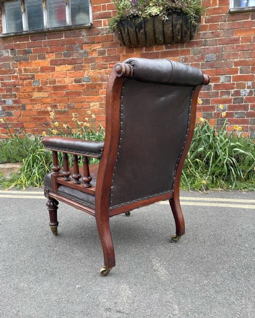 VICTORIAN LEATHER LIBRARY ARMCHAIR - ADDITIONAL PHOTO 4