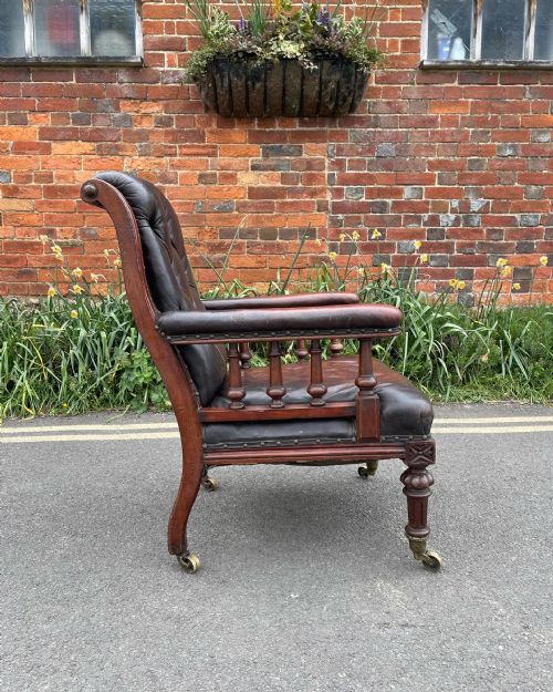 VICTORIAN LEATHER LIBRARY ARMCHAIR - ADDITIONAL PHOTO 6