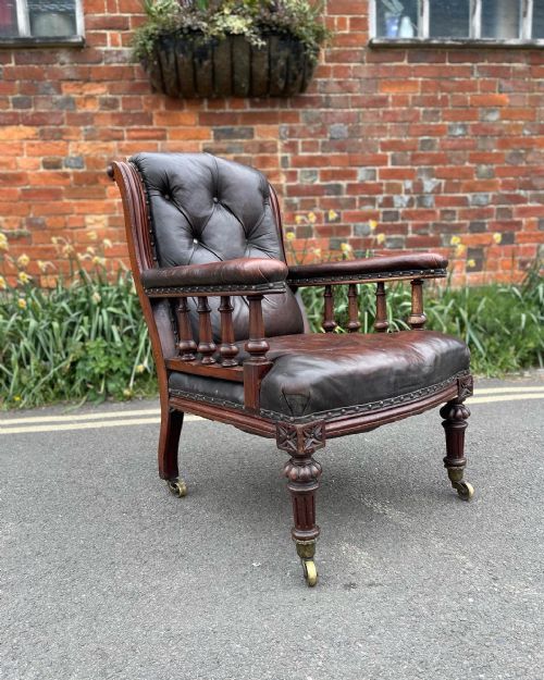 VICTORIAN LEATHER LIBRARY ARMCHAIR - ADDITIONAL PHOTO 7
