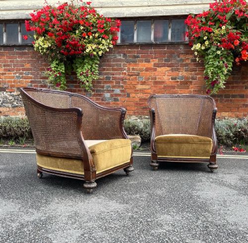 pair of mahogany bergere armchairs - CATEGORY: ANTIQUE CHAIRS - DATED 1900