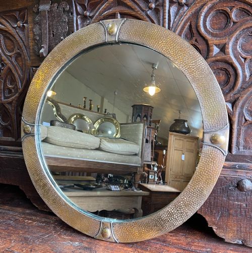 arts and crafts copper mirror - CATEGORY: ANTIQUE MIRRORS - DATED 1900