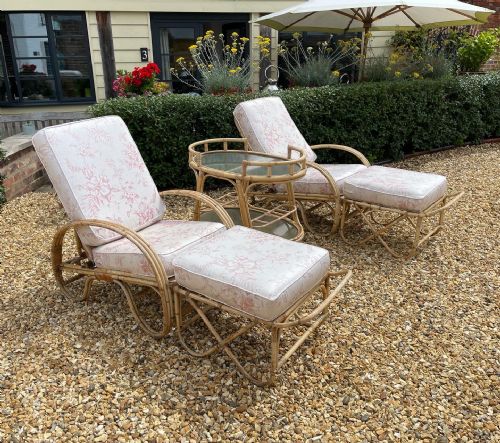 bamboo reclining armchairs and trolley - CATEGORY: ANTIQUE FURNITURE - DATED 1930