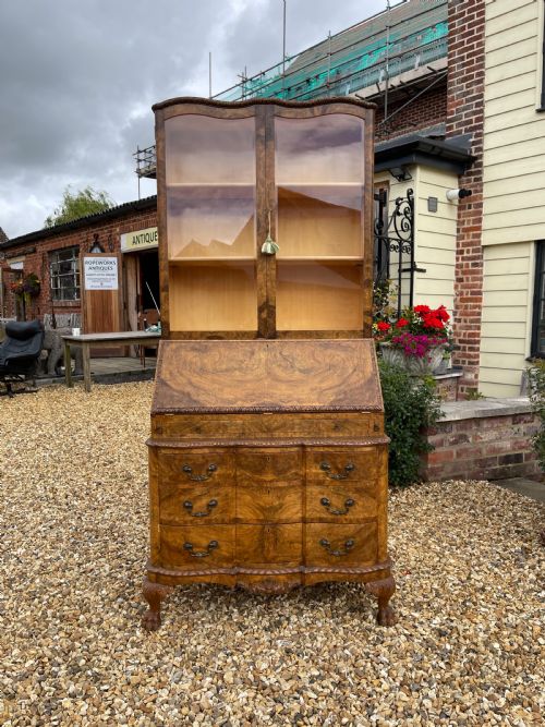 figured and burr walnut bureau bookcase - CATEGORY: ANTIQUE BUREAU - DATED 1920