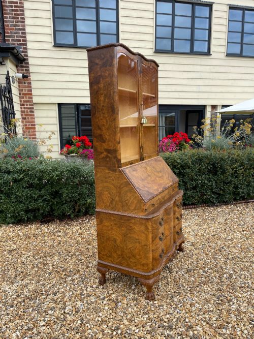 FIGURED AND BURR WALNUT BUREAU BOOKCASE - ADDITIONAL PHOTO 2
