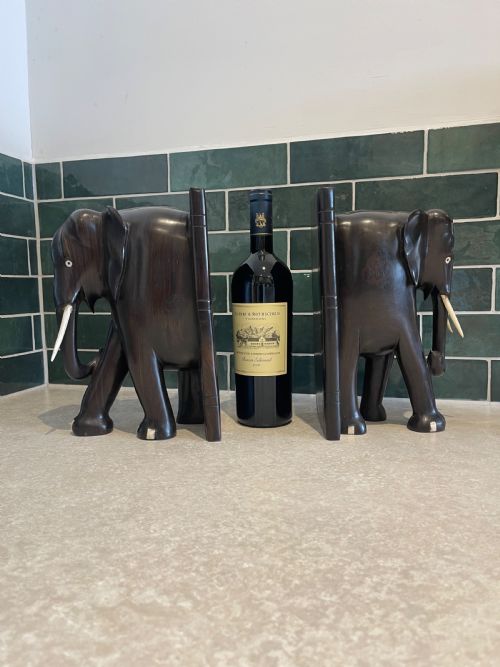 ceylonese ebony elephant bookends - CATEGORY: ANTIQUE MISCELLANEOUS - DATED 1900