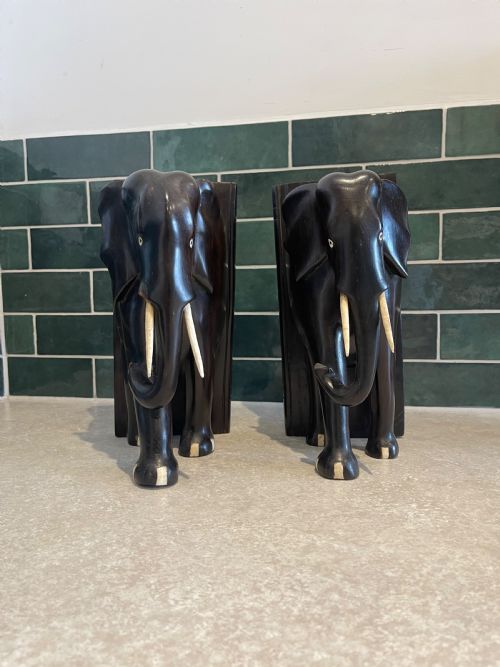 CEYLONESE EBONY ELEPHANT BOOKENDS - ADDITIONAL PHOTO 2