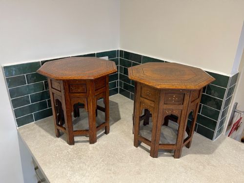matched pair of brass inlaid hoshiarpur tables - CATEGORY: ANTIQUE TABLES - DATED 1890