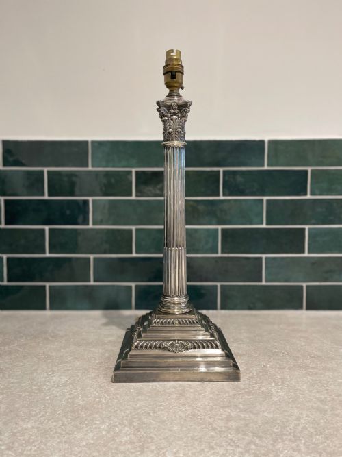 silver plated corinthian column lamp - CATEGORY: ANTIQUE LIGHTING - DATED VICTORIAN