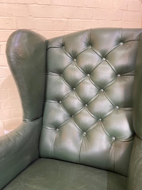 LATE NINETEENTH CENTURY LEATHER WINGED BACK ARMCHAIR - ADDITIONAL PHOTO 3