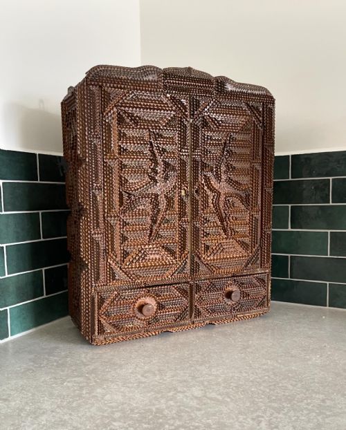 tramp art wall cupboard - CATEGORY: ANTIQUE CUPBOARDS - DATED 1900