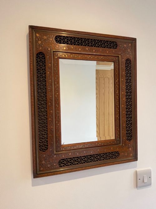 brass inlaid hoshiarpur mirror - CATEGORY: ANTIQUE MIRRORS - DATED 1900