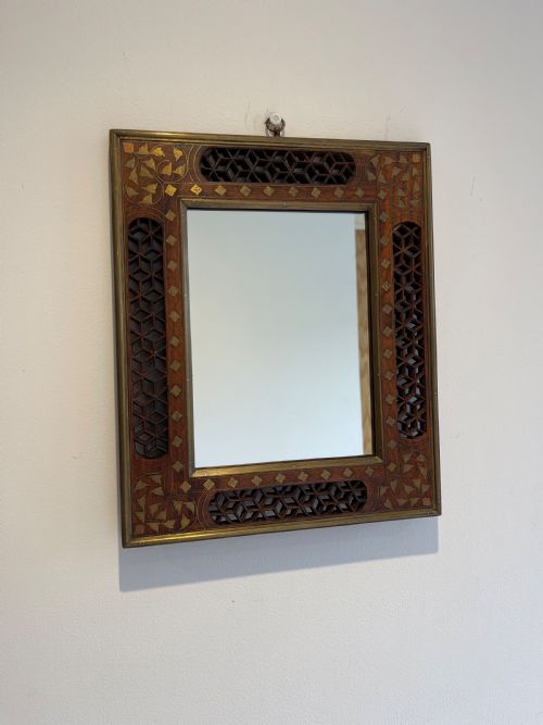 small brass inlaid hoshiarpur mirror - CATEGORY: ANTIQUE MIRRORS - DATED 1920