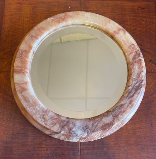 small alabaster framed circular mirror - CATEGORY: ANTIQUE MIRRORS - DATED 1920