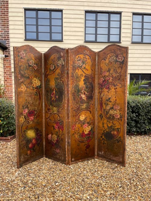 painted leather screen - CATEGORY: ANTIQUE MISCELLANEOUS - DATED 1920