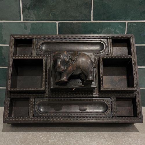 ceylonese ebony elephant desk tidy - CATEGORY: ANTIQUE MISCELLANEOUS - DATED 1900