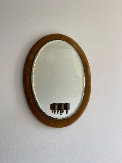 velvet framed mirror with candle sconce - CATEGORY: ANTIQUE MIRRORS - DATED 19TH CENTURY