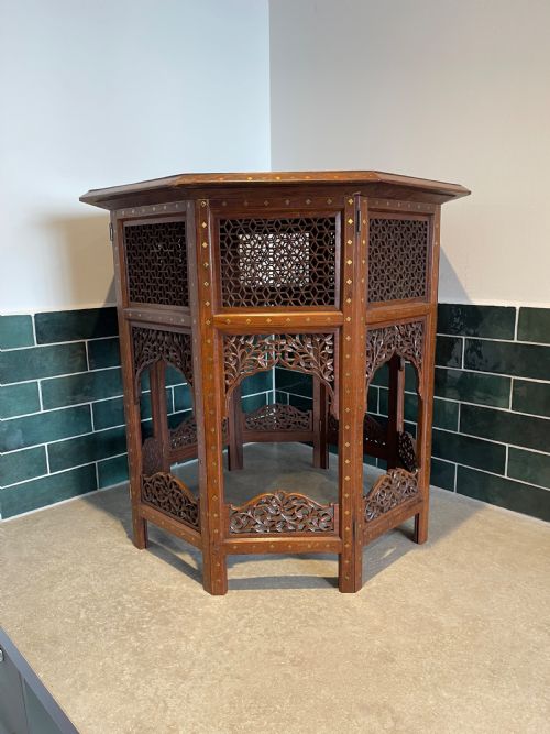LARGE SIZE BRASS INLAID HOSHIARPUR TABLE - ADDITIONAL PHOTO 2
