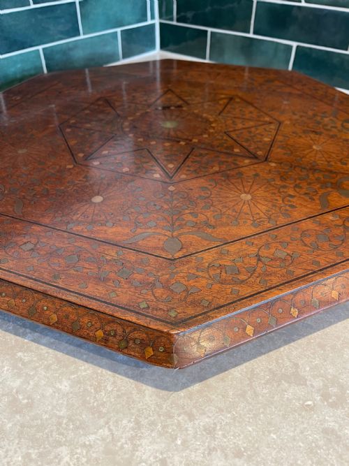 LARGE SIZE BRASS INLAID HOSHIARPUR TABLE - ADDITIONAL PHOTO 6