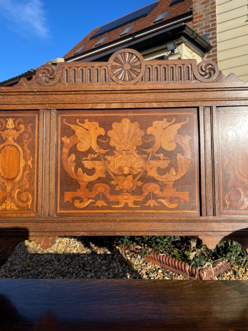 SHAPLAND AND PETTER INLAID OAK HALL BENCH - ADDITIONAL PHOTO 1