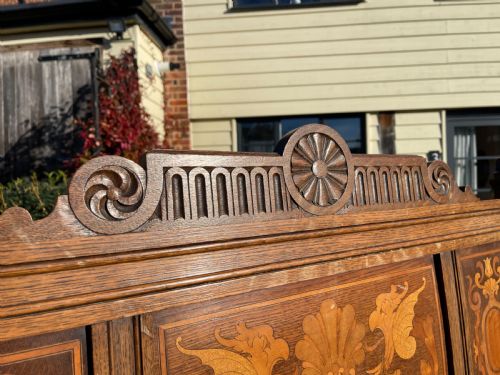 SHAPLAND AND PETTER INLAID OAK HALL BENCH - ADDITIONAL PHOTO 3