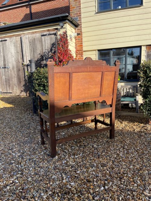 SHAPLAND AND PETTER INLAID OAK HALL BENCH - ADDITIONAL PHOTO 4