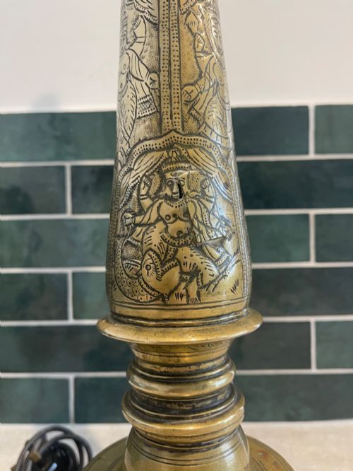 TALL INDIAN BRASS LAMP - ADDITIONAL PHOTO 3