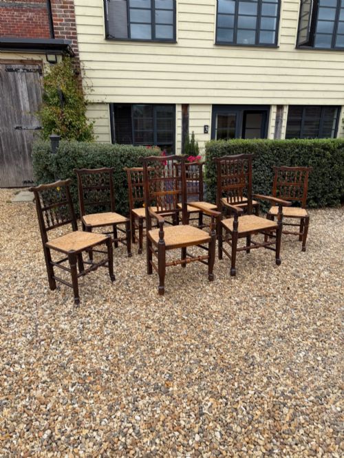 Set of Eight Lancashire Rush Seated Chairs