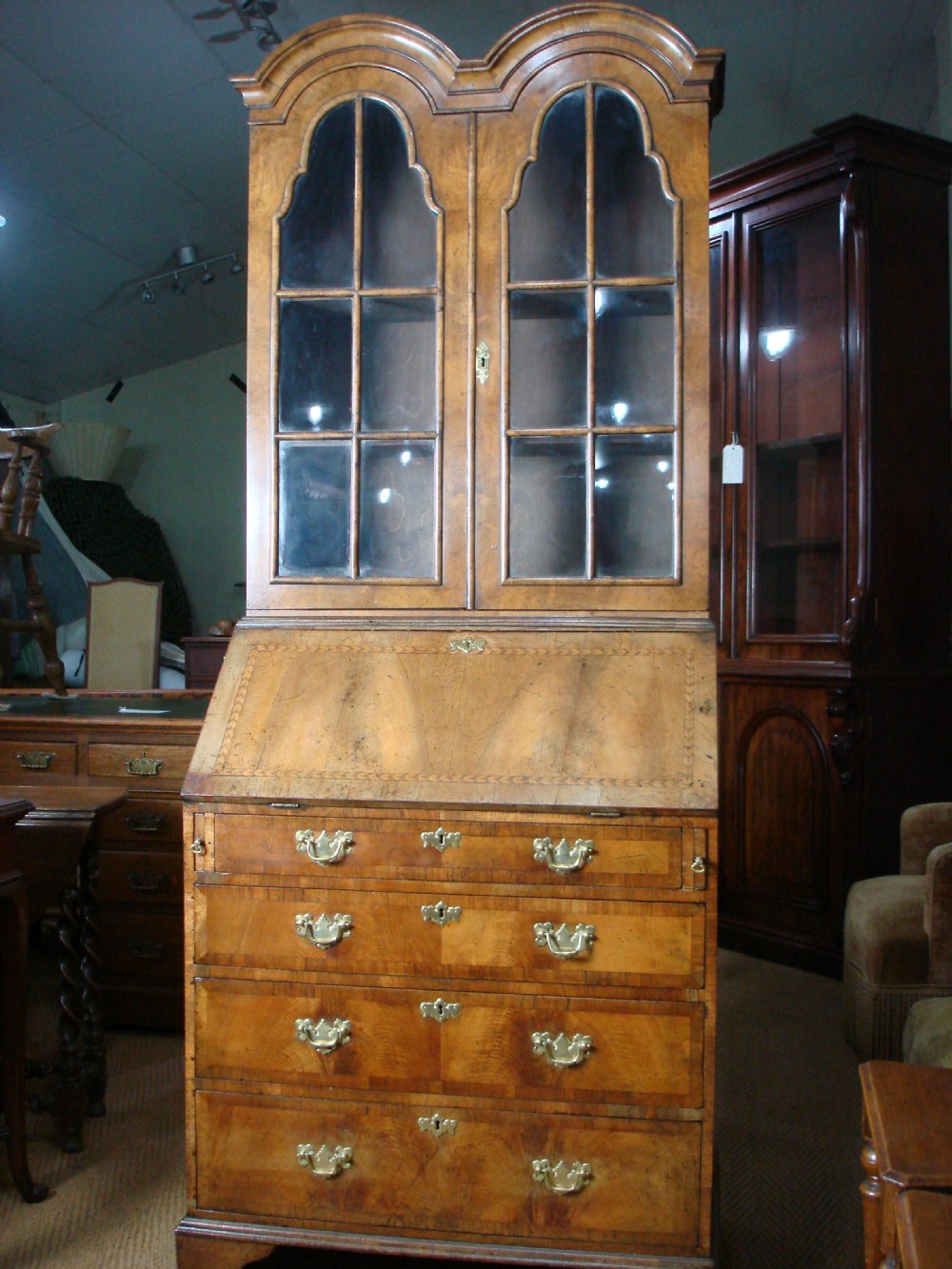 Walnut double dome bureau bookcase