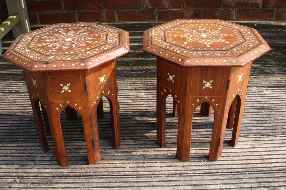 Near pair of Indian inlaid tables