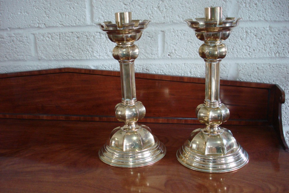 Pair of neo gothic brass candlesticks