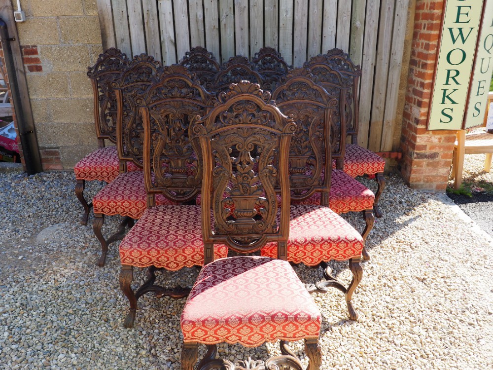 Set of ten spanish walnut chairs