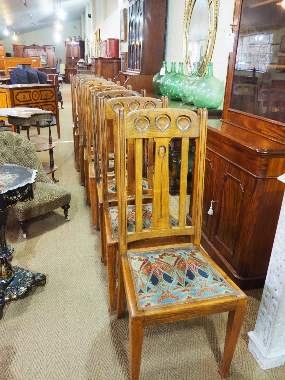 Set of eight arts and crafts chairs