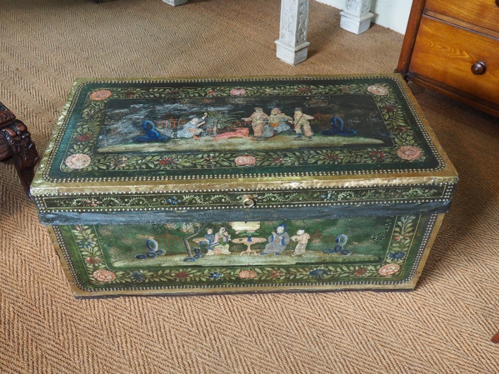 painted leather chinese export camphor trunk