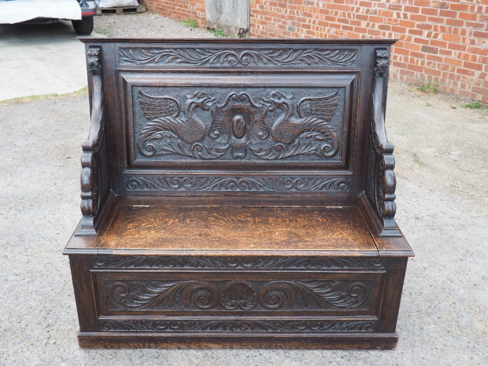 Victorian oak hall bench