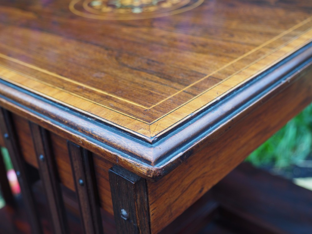 Victorian inlaid rosewood revolving bookcase View II