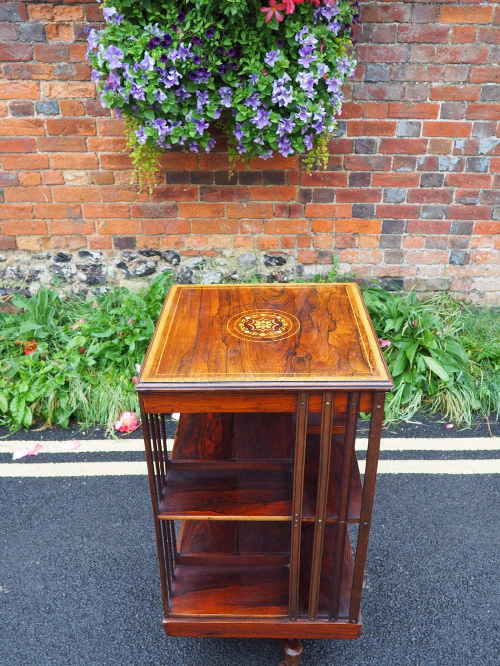 Victorian inlaid rosewood revolving bookcase View V