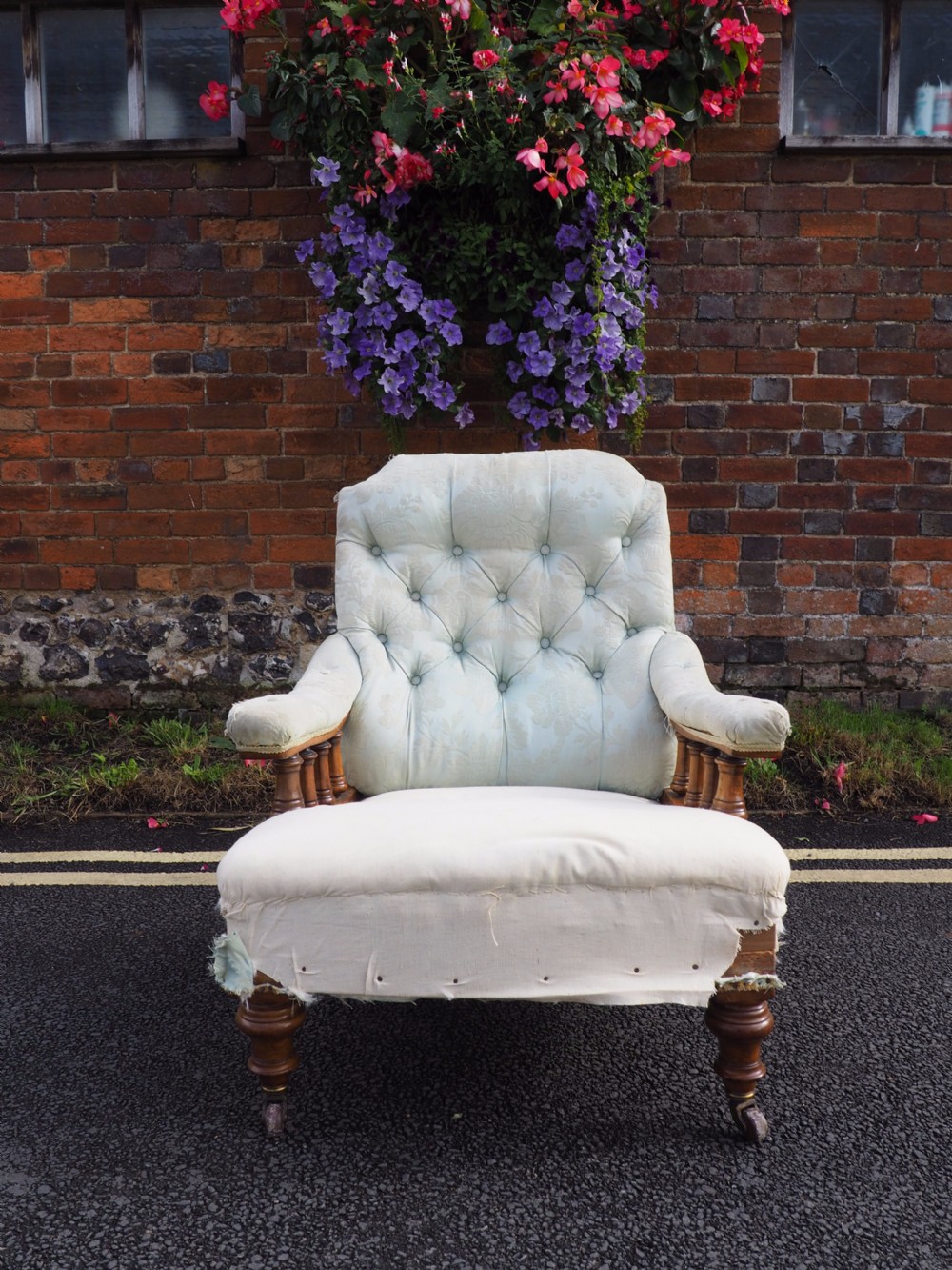 Victorian walnut open armchair