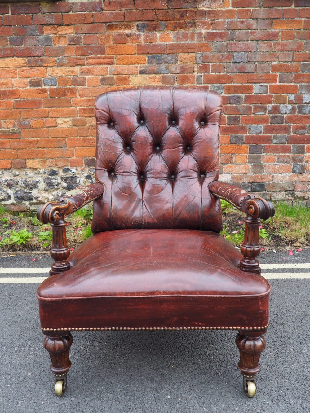 Victorian leather library armchair View II