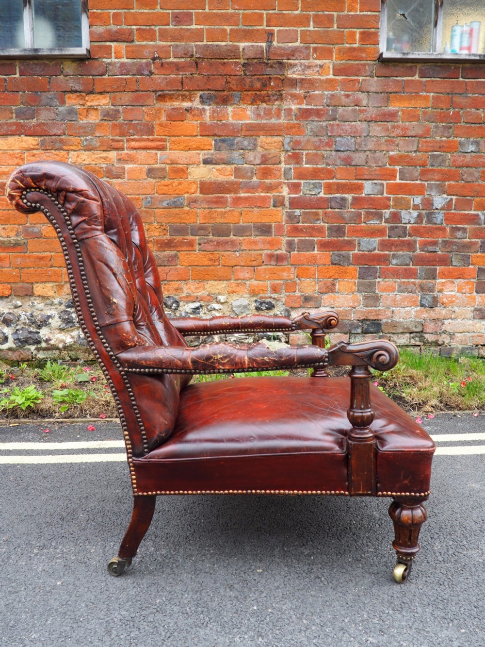 Victorian leather library armchair View III