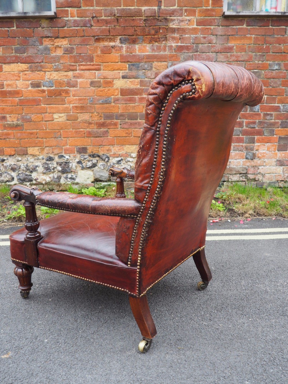 Victorian leather library armchair View V