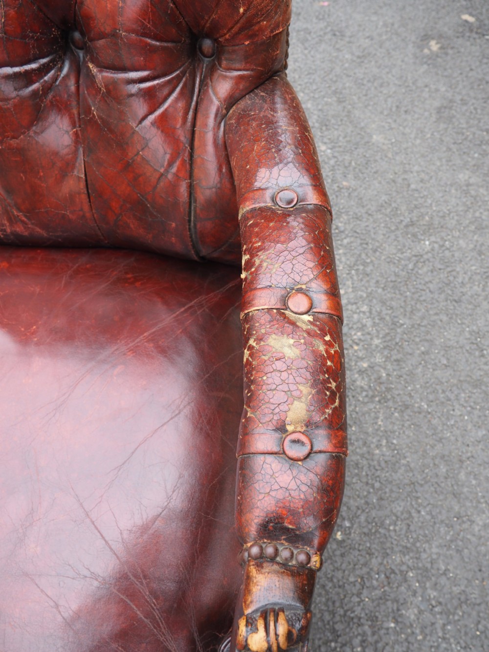 Victorian leather library armchair View IX