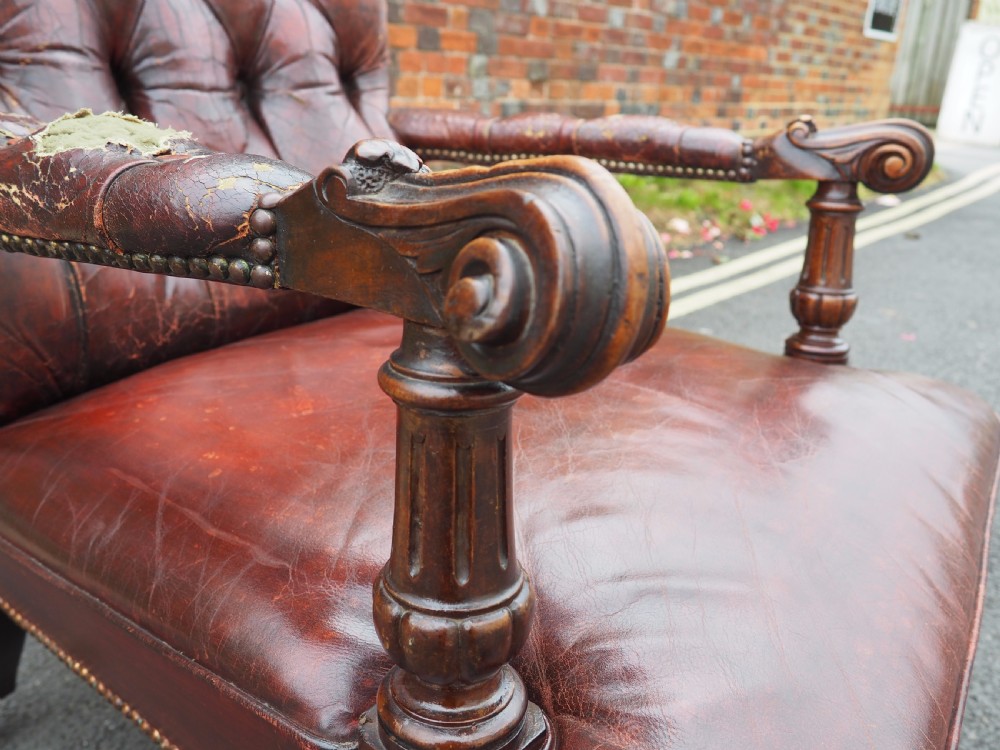 Victorian leather library armchair View X