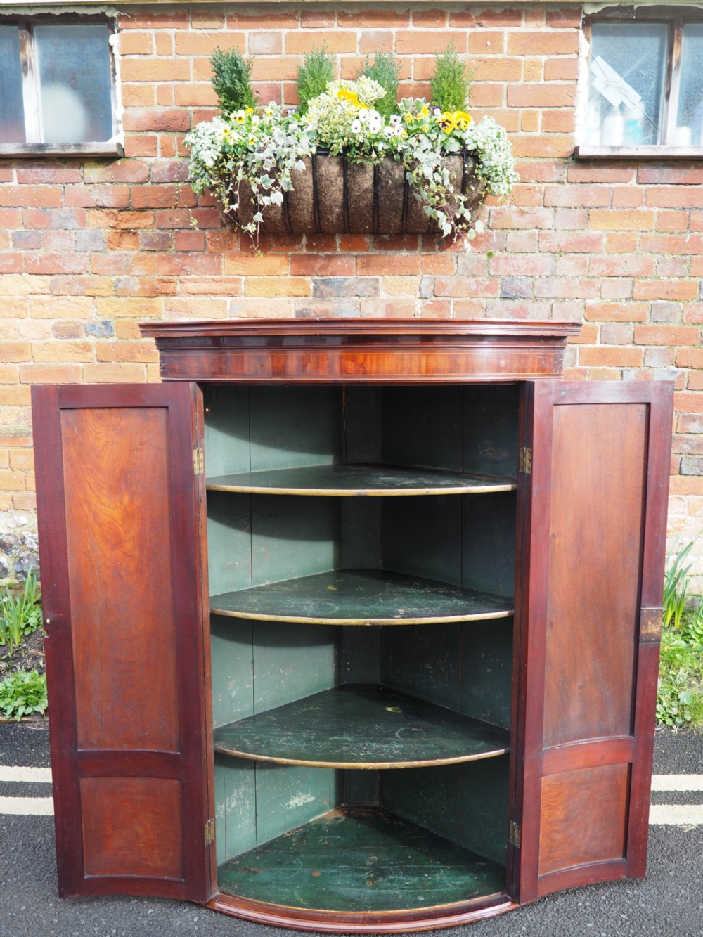 Georgian mahogany bowfronted hanging corner cupboard View III