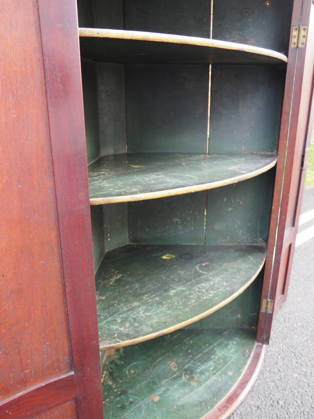 Georgian mahogany bowfronted hanging corner cupboard View IV