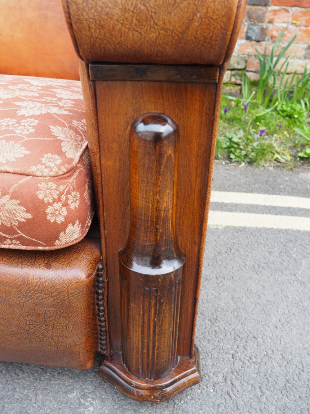 Art deco leather and oilcloth sofa View III