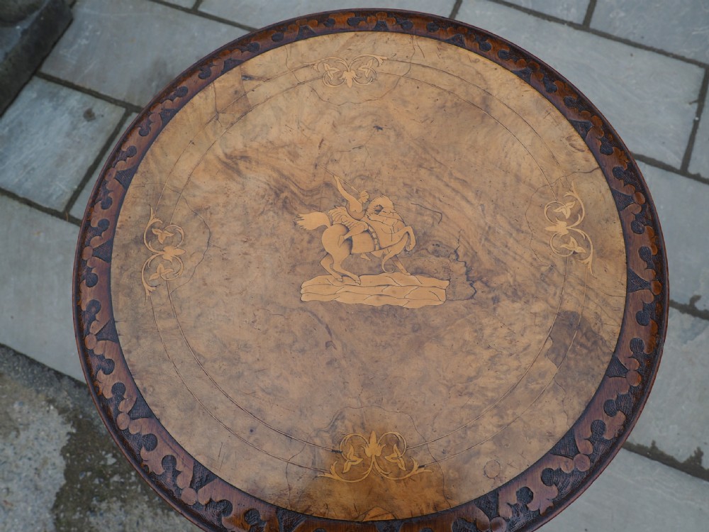 Victorian inlaid walnut pedestal table View II